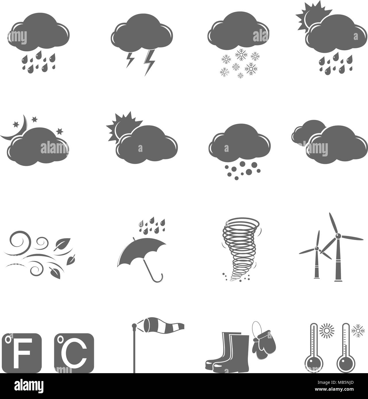 Meteo grigio vettoriale set di icone Illustrazione Vettoriale