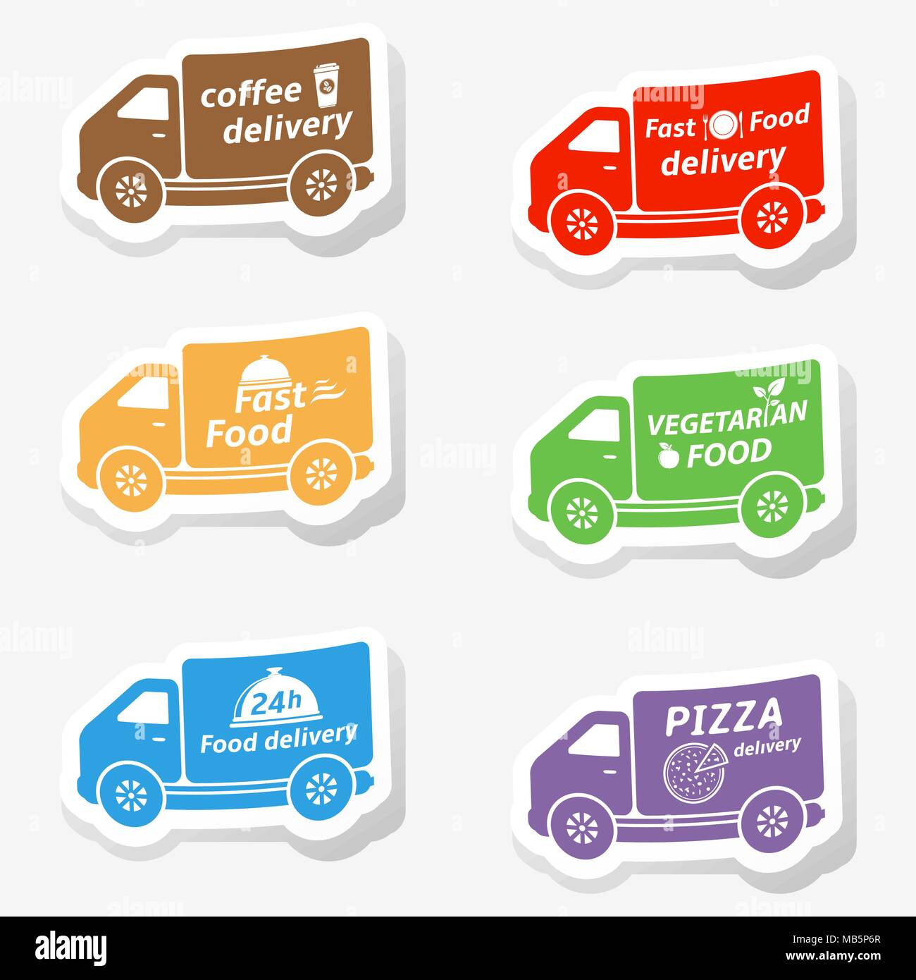 Il fast food consegna adesivi carrello Illustrazione Vettoriale