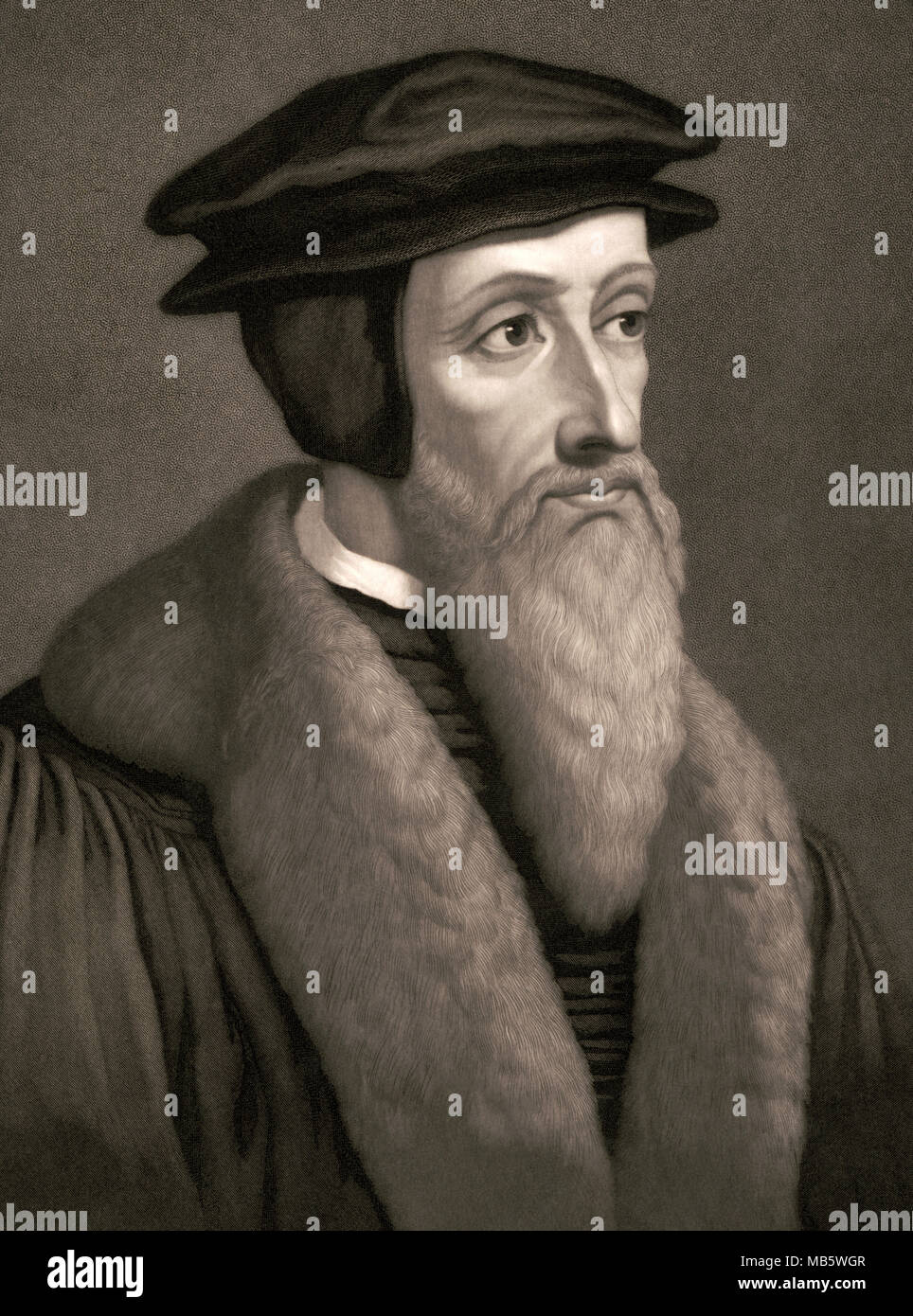 Giovanni Calvino (1509-1564) era un francese teologo protestante, pastore e riformatore chiave di Ginevra in Svizzera durante la Riforma Protestante. Il suo punto di vista della teologia cristiana in seguito diventato noto come il calvinismo. Foto Stock