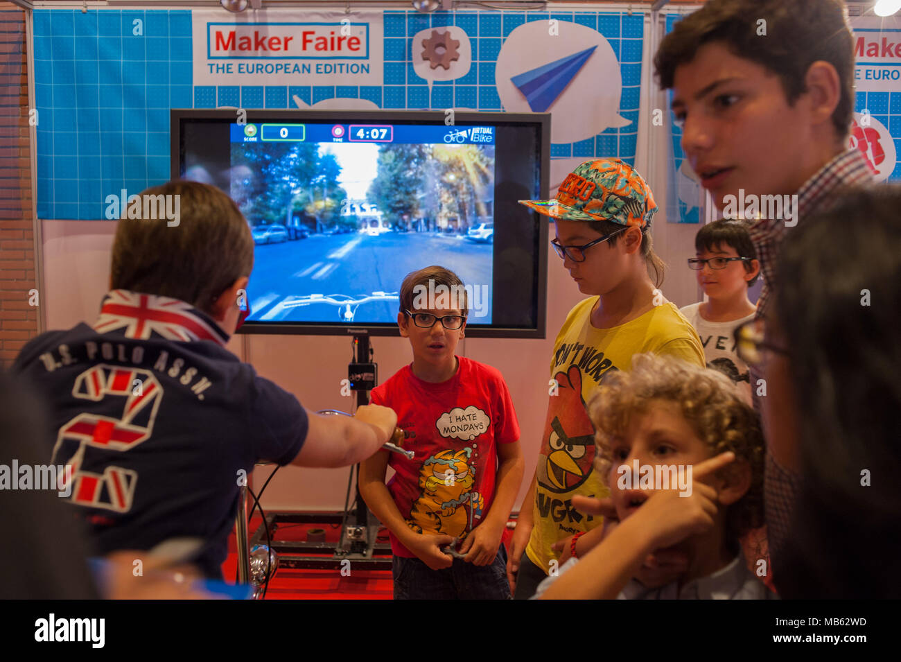 Roma. Maker Faire edizione europea, Auditorium Parco della Musica. Virtual Bike. L'Italia. Foto Stock