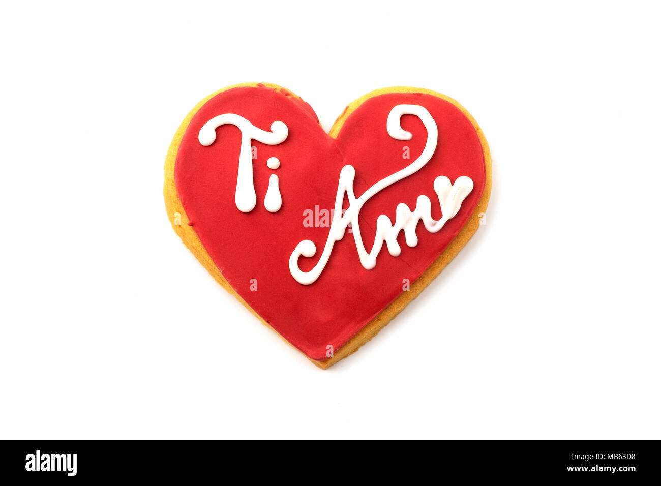 "Ti amo" (ti amo) cookie su sfondo bianco Foto Stock