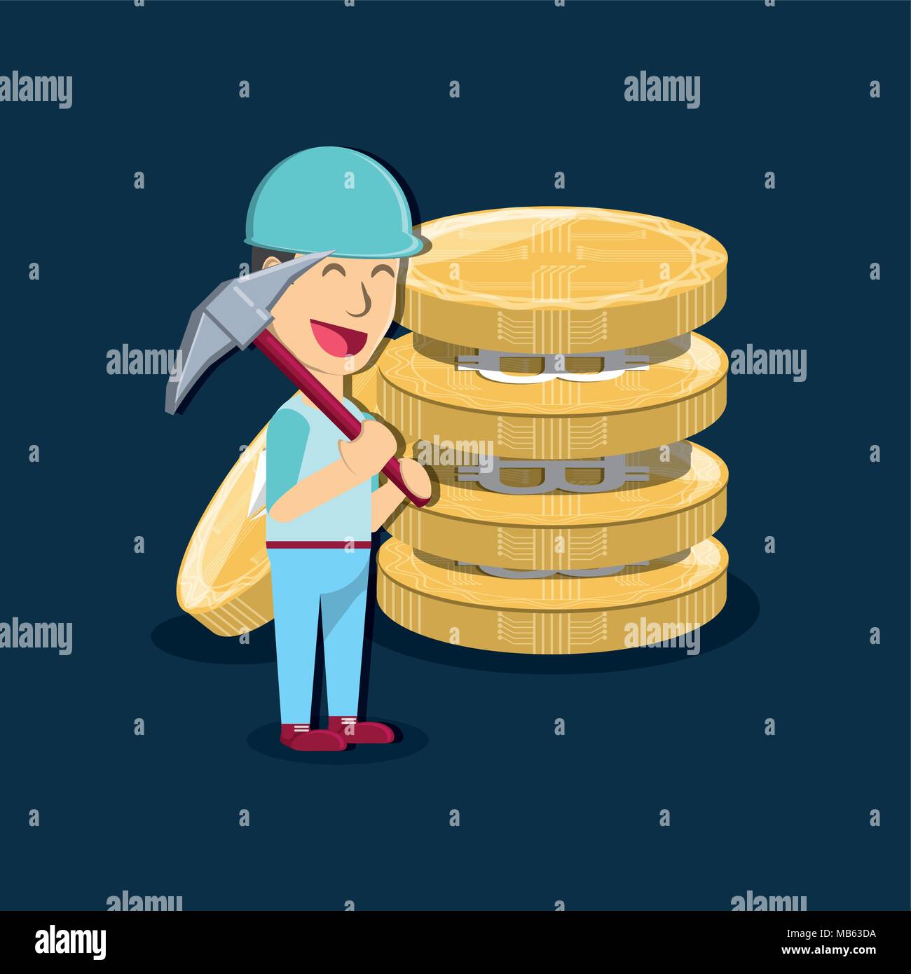 Mining cryptocoins design con sopra lo sfondo, design colorato. illustrazione vettoriale Illustrazione Vettoriale