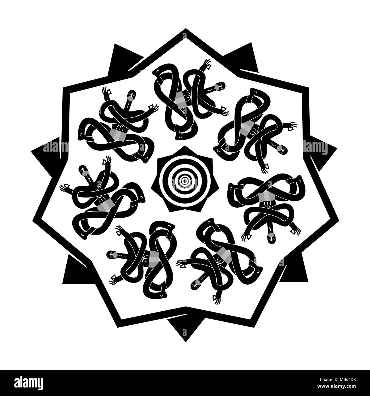 Yogi scarabocchio. Emblema per yoga school. Yoga indiano turbante. Relax e meditazione. spirituale, mentali e fisici e pratiche. Illustrazione Vettoriale