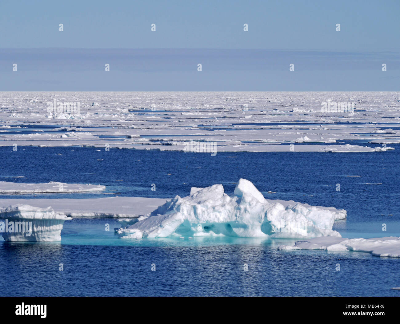 Grande distesa di ghiaccio pack al di sopra di 80 gradi nord e solo 600 miglia nautiche dal Polo Nord Foto Stock