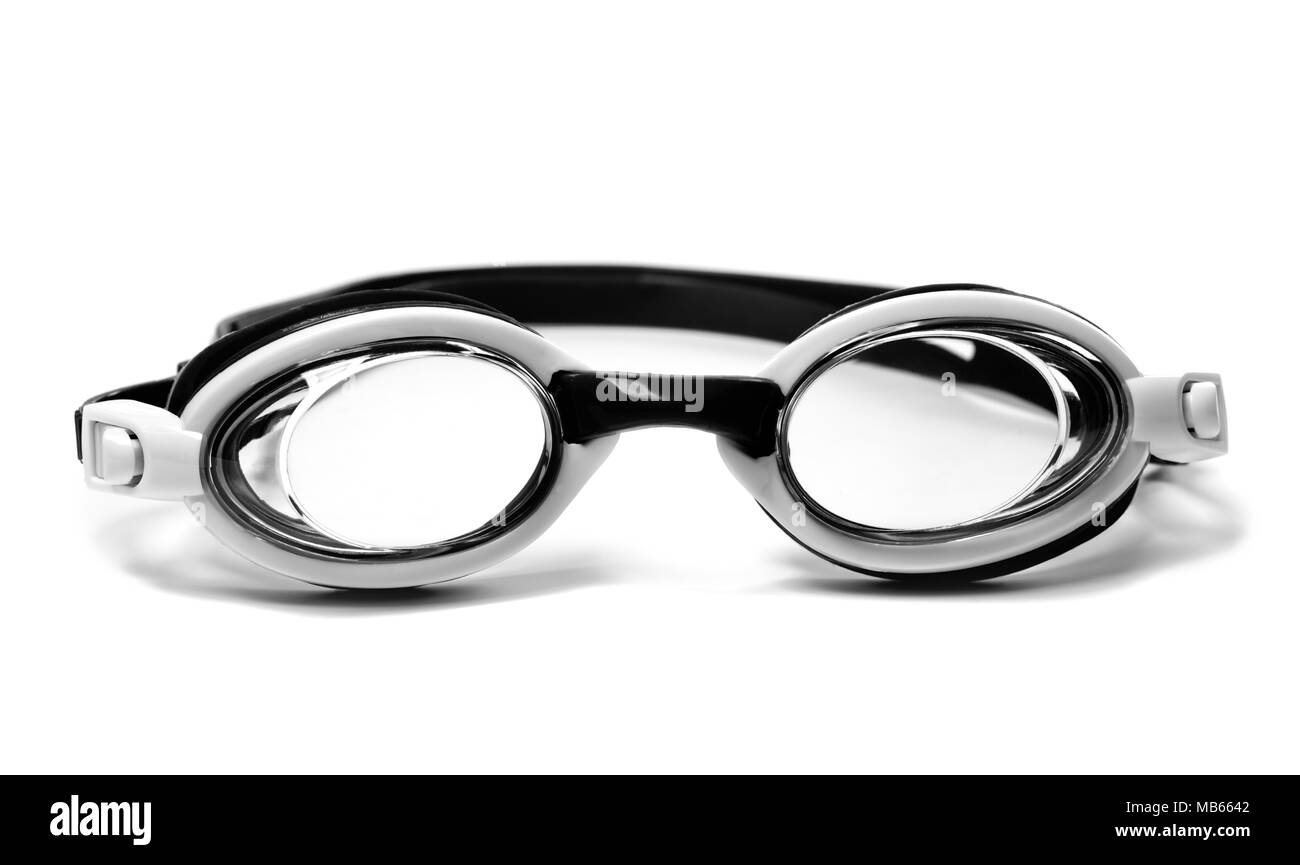 Bianco e nero occhiali per nuoto isolati su sfondo bianco Foto Stock