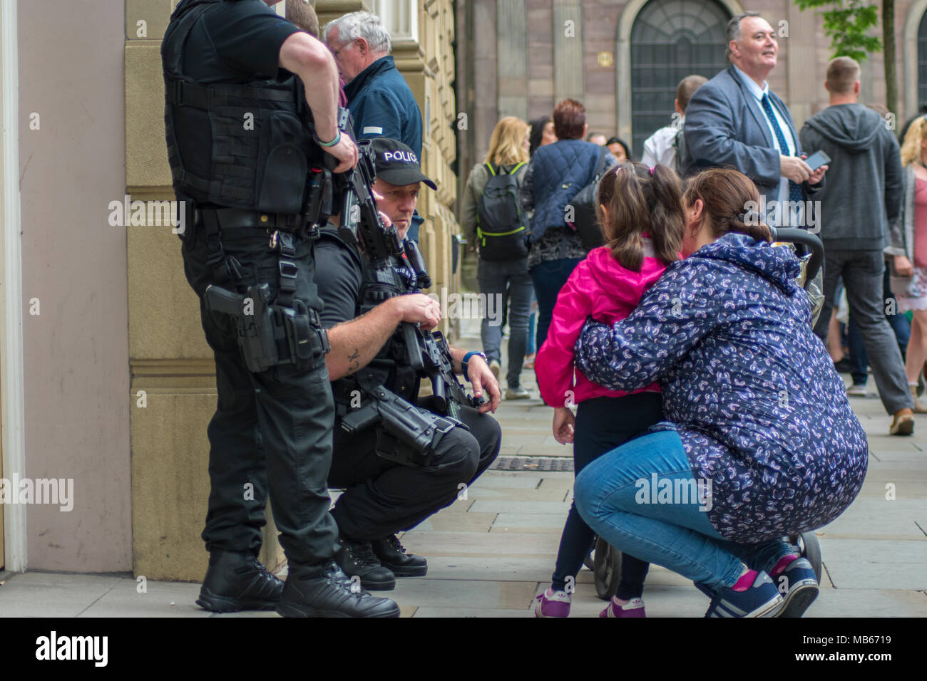 Conseguenze del 22 maggio 2017 Manchester Arena attacco terroristico Foto Stock