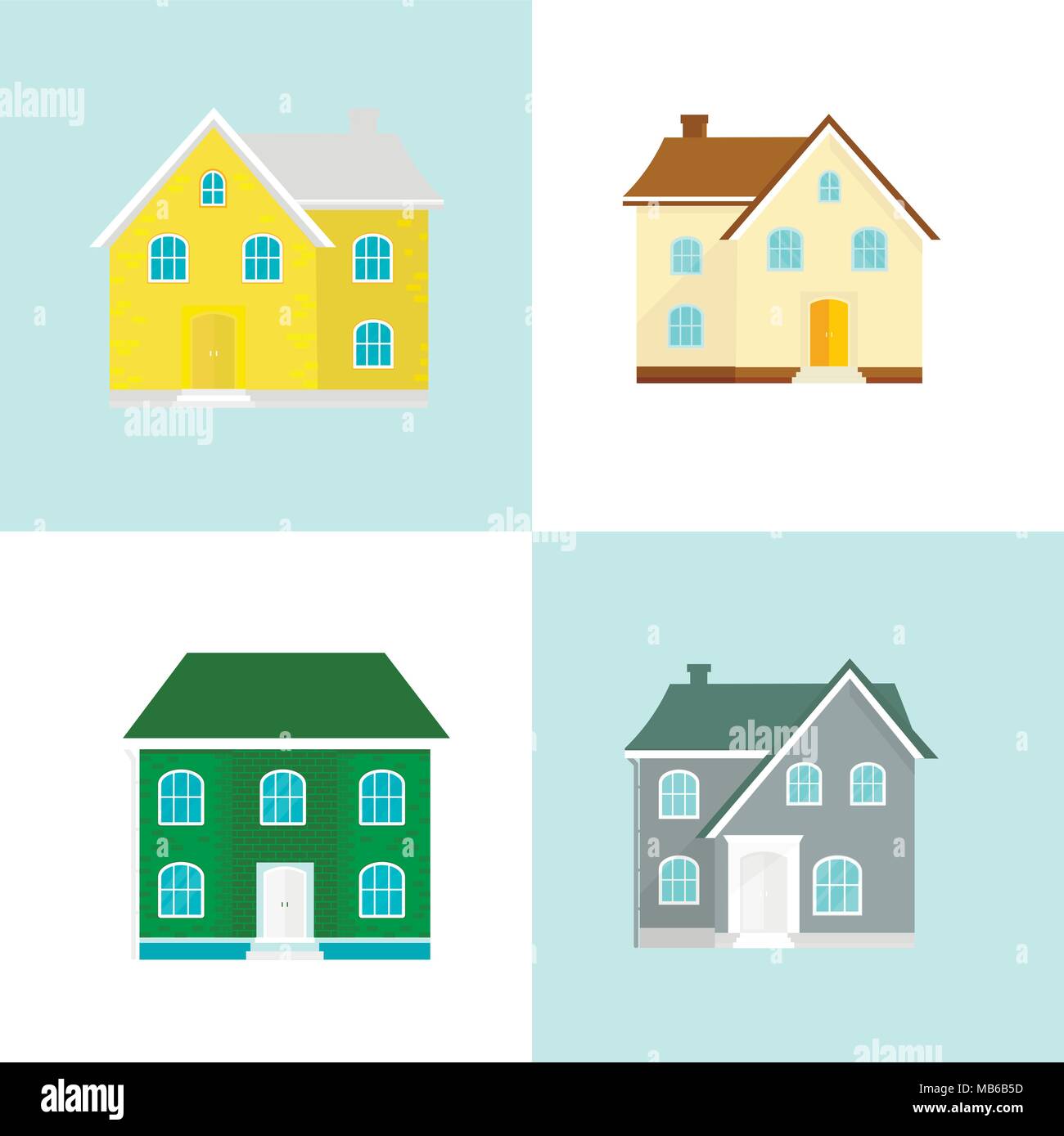 Pagina di intestazione per le vendite, la pubblicità house, cottage. Offerta di acquisto di casa. La locazione di beni immobili. Vector design piatto, paesaggio urbano. Illustrazione Vettoriale