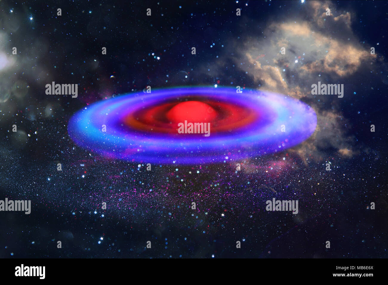 Immagine astratta astronave ufo nel cielo notturno e concetto di astrologia Foto Stock