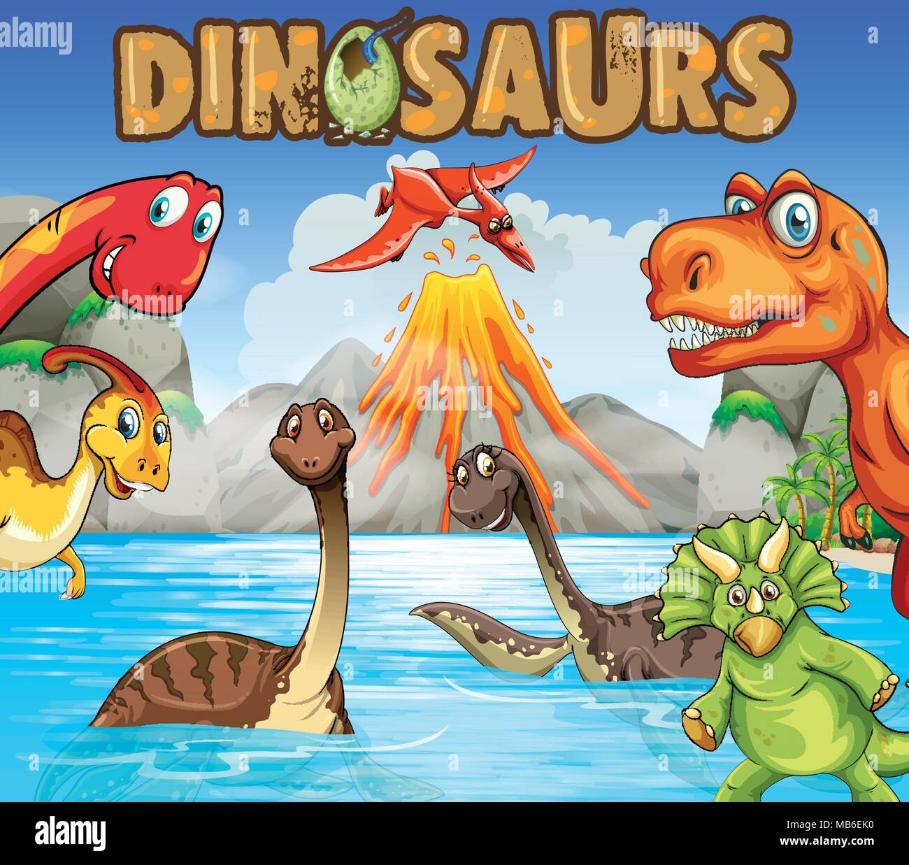 Diversi tipi di dinosauri nell'oceano illustrazione Illustrazione Vettoriale
