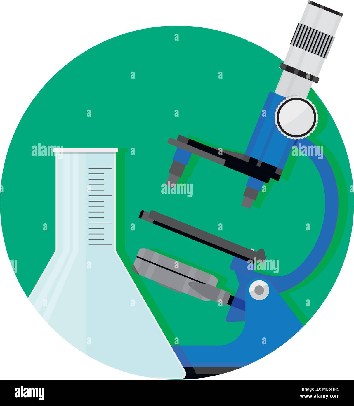 La ricerca scientifica e la relativa icona. Vettore di chimica e biologia, esperimento di ricerca illustrazione Illustrazione Vettoriale