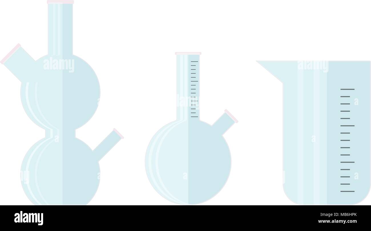 Tubo di vetro di set. Articoli di vetro trasparente per la biologia e biochimica, farmaceutica bottiglia, illustrazione vettoriale Illustrazione Vettoriale