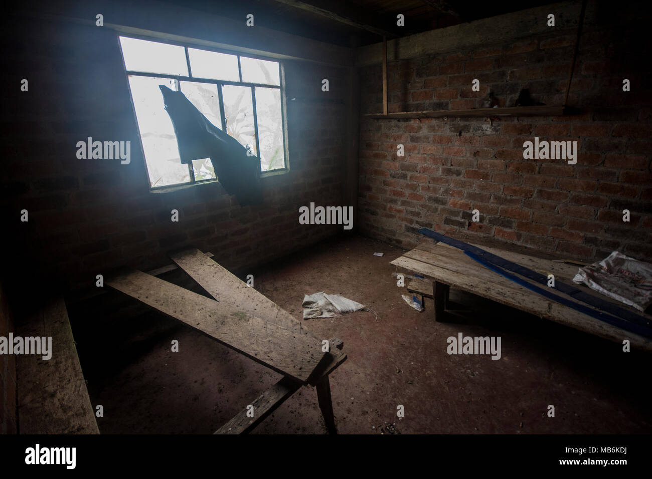 Un casale abbandonato in Ecuador, gli occupanti hanno a lungo in quanto spostata fuori e si sta lì interamente disabitata essendo lentamente recuperato dalla natura. Foto Stock