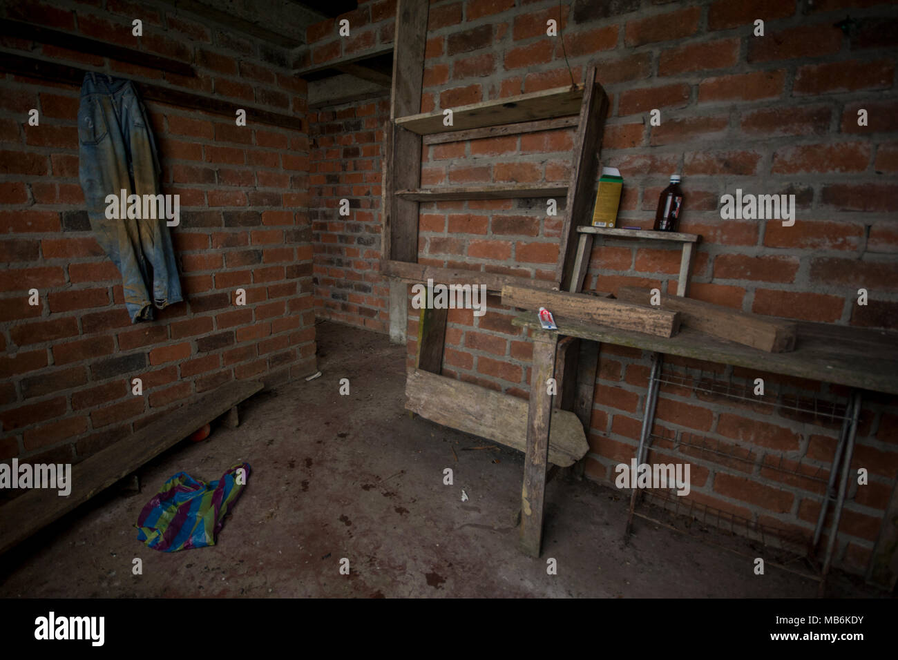 Un casale abbandonato in Ecuador, gli occupanti hanno a lungo in quanto spostata fuori e si sta lì interamente disabitata essendo lentamente recuperato dalla natura. Foto Stock