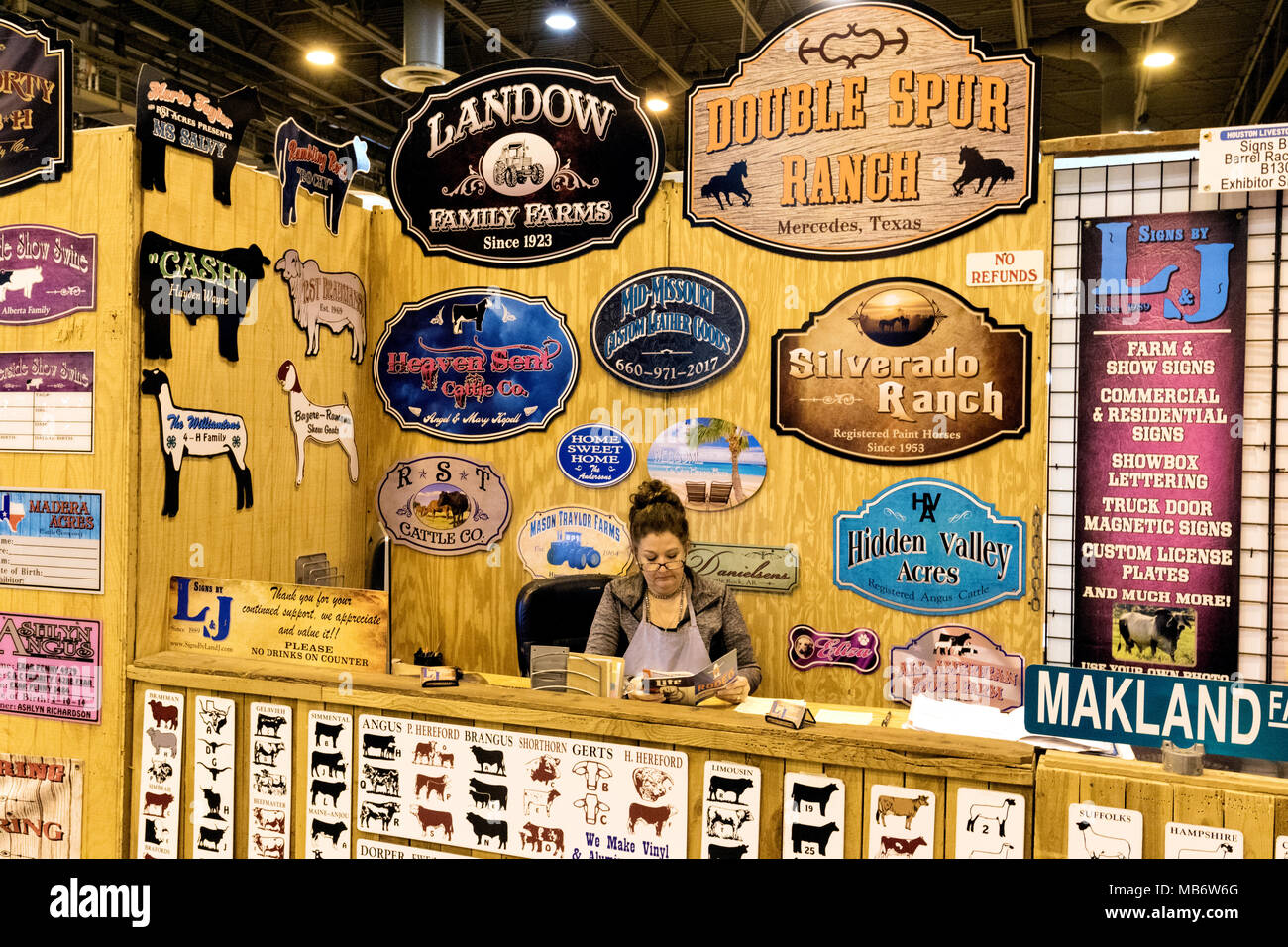 Ranch di segno e di stallo fornitore a Houston Livestock Show e Rodeo, Houston Texas USA Foto Stock