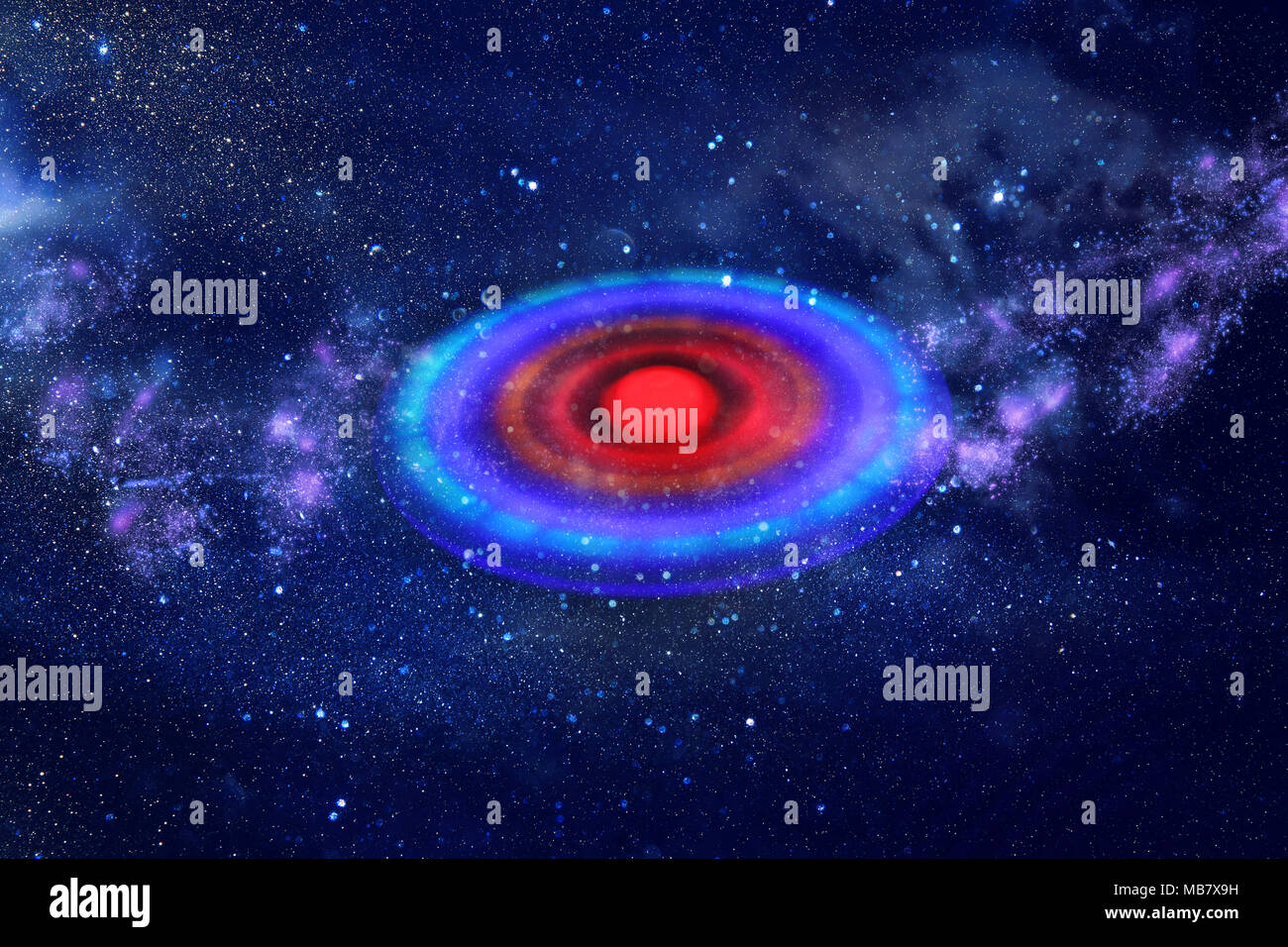 Immagine astratta astronave ufo nel cielo notturno e concetto di astrologia Foto Stock