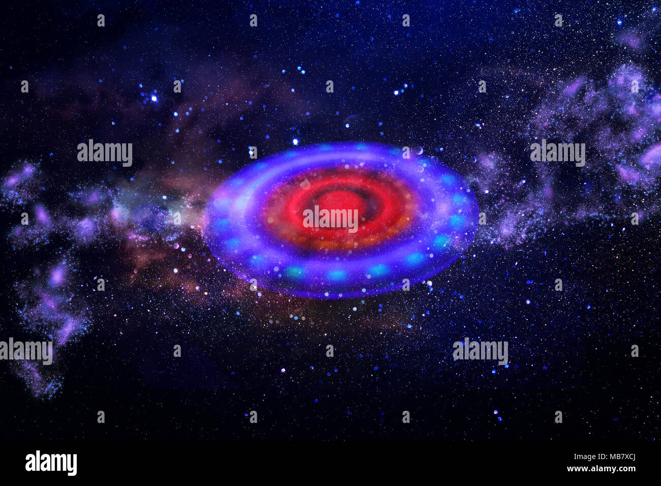 Immagine astratta astronave ufo nel cielo notturno e concetto di astrologia Foto Stock