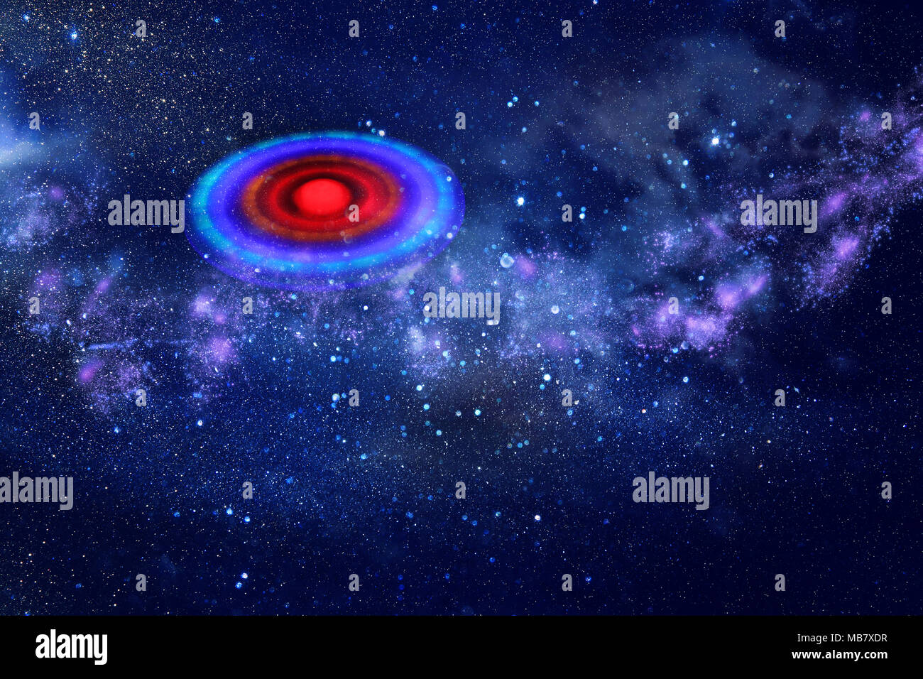 Immagine astratta astronave ufo nel cielo notturno e concetto di astrologia Foto Stock