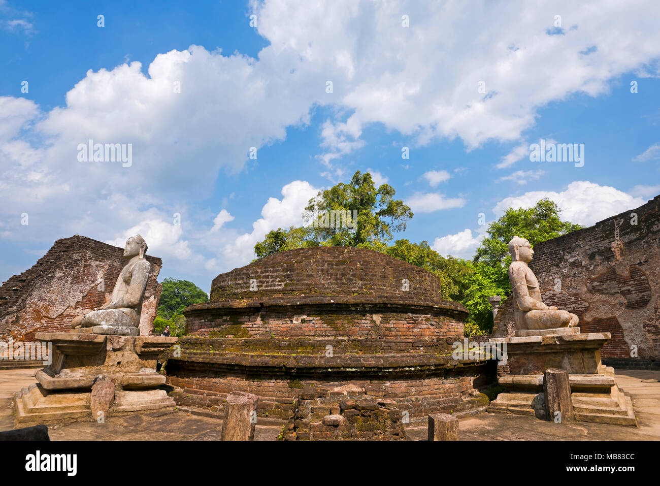 Vista orizzontale della Vatadage in Polonnaruwa, Sri Lanka. Foto Stock