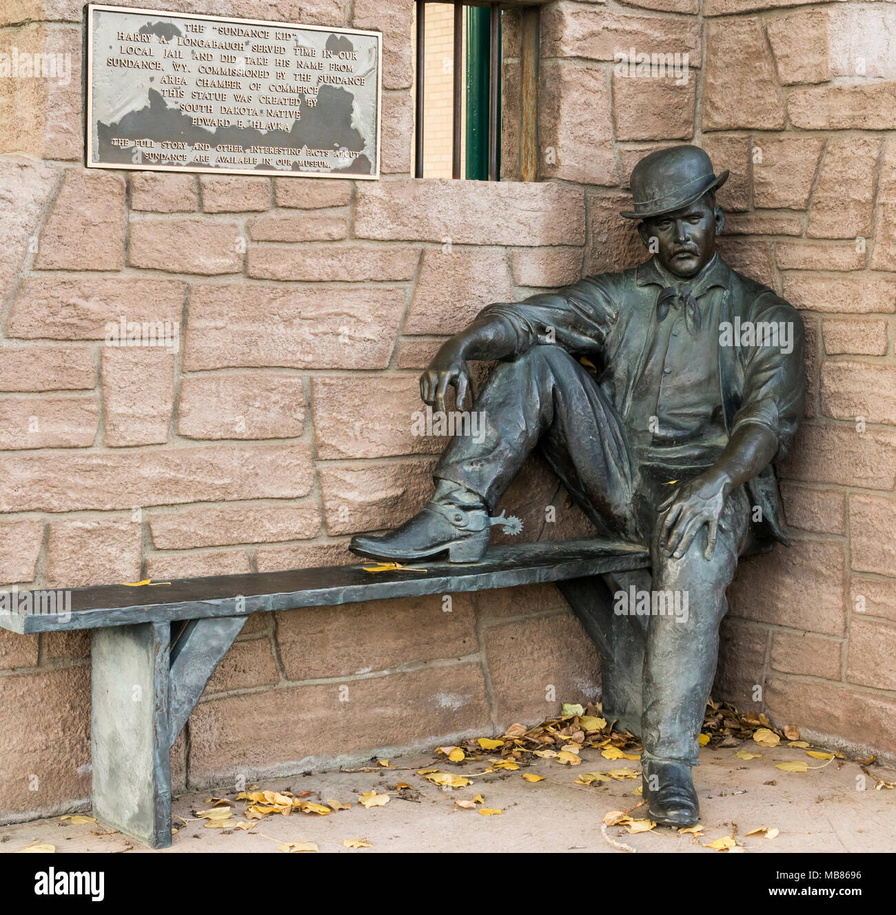 Una statua di Harry Longabaugh, meglio noto come il Sundance Kid in Sundance, Wyoming. Foto Stock