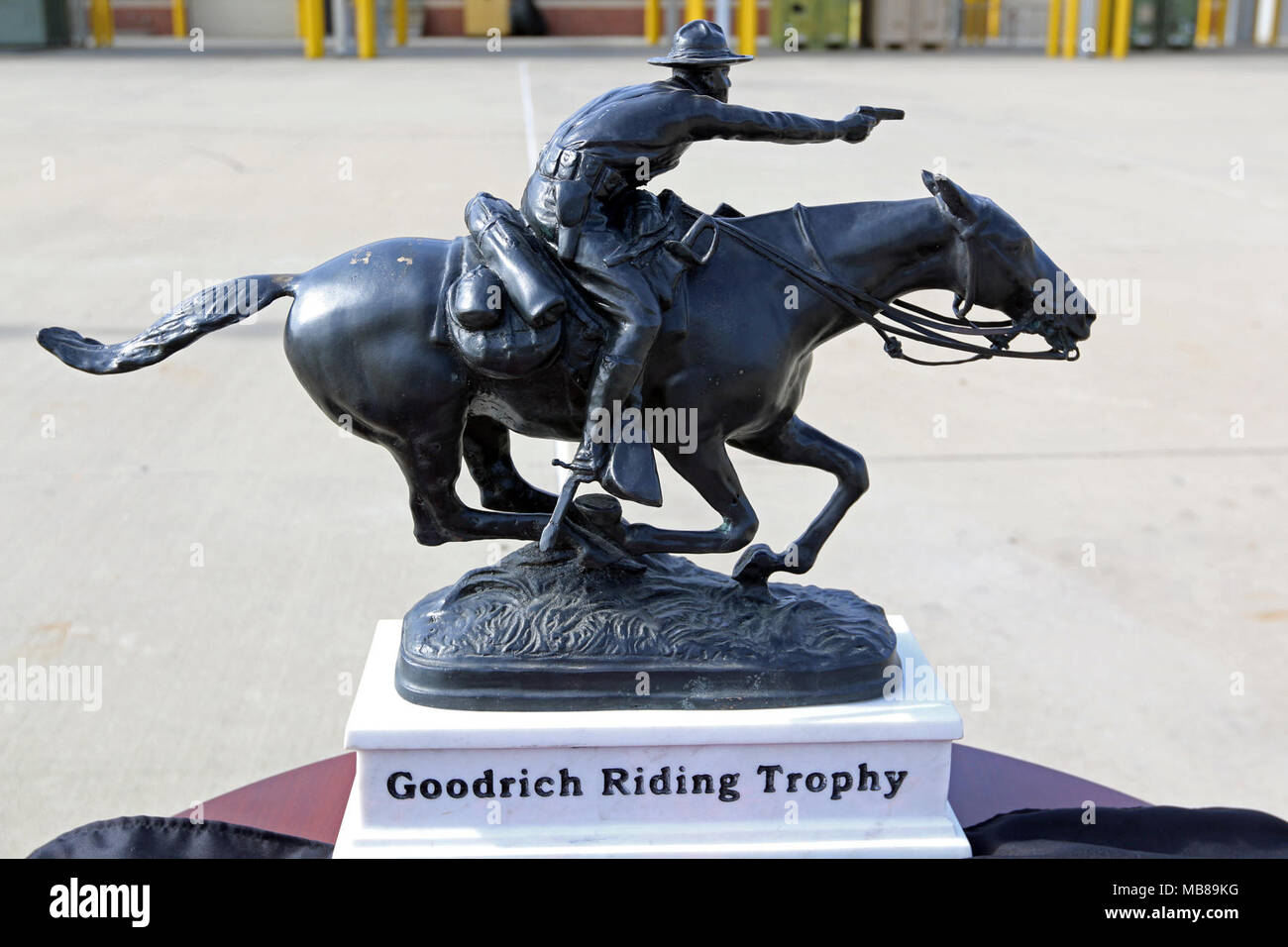 La Goodrich Equitazione Trofeo, che rappresenta la corazza e Cavalleria Programma di Leadership, trova una casa alla truppa B, terzo squadrone, 73rd reggimento di cavalleria, 1° Brigata Team di combattimento, ottantaduesima Airborne Division, quartier generale a Fort Bragg, N.C., Febbraio 8, 2018. Paracadutisti guadagnato il premio per la leadership e l'eccellenza in armatura e della cavalleria. (U.S. Esercito Foto Stock