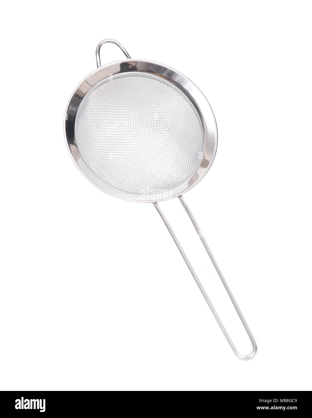 Acciaio inossidabile filo manuale acqua stainer isolati su sfondo bianco Foto Stock
