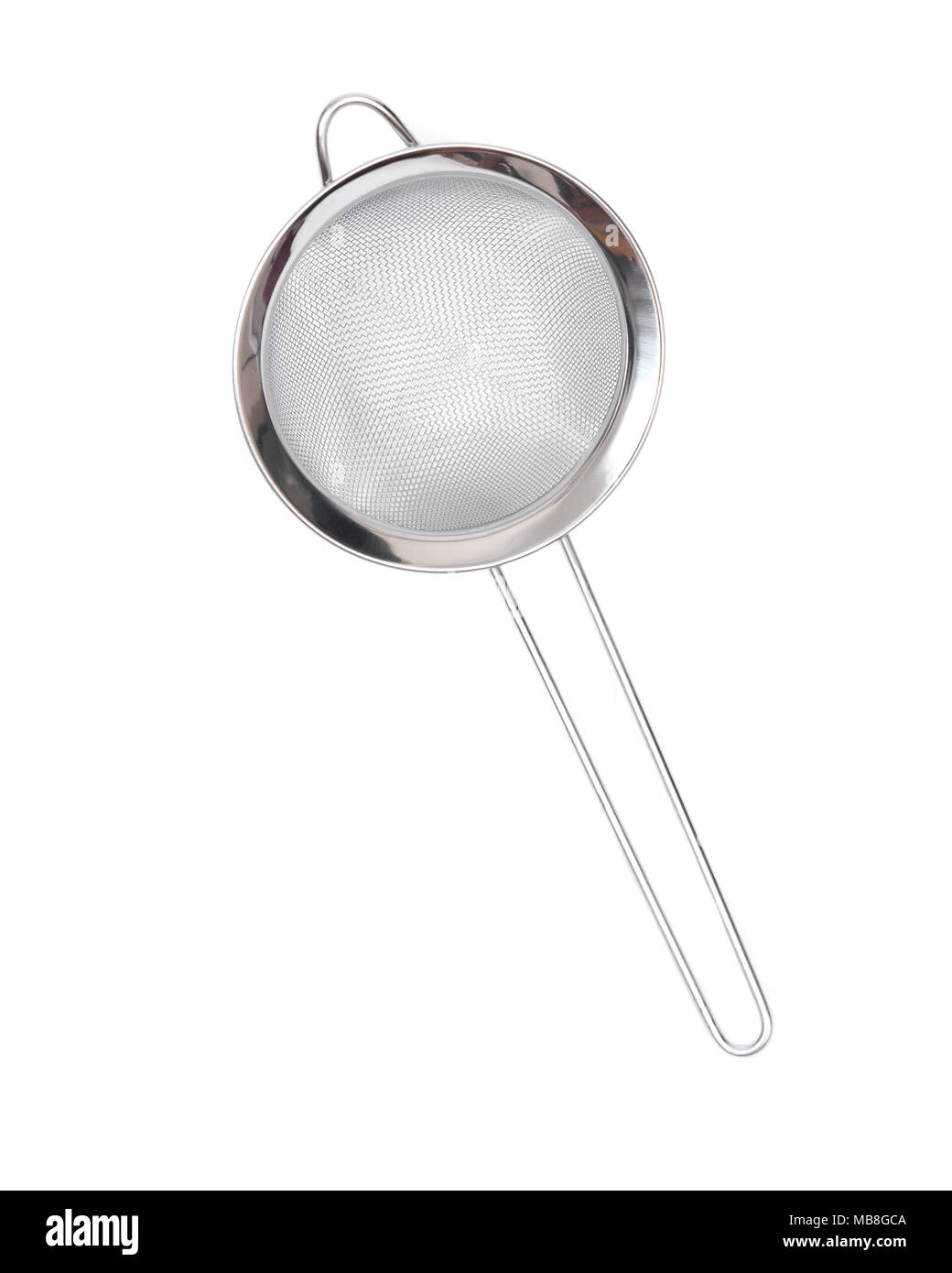 Acciaio inossidabile filo manuale acqua stainer isolati su sfondo bianco Foto Stock