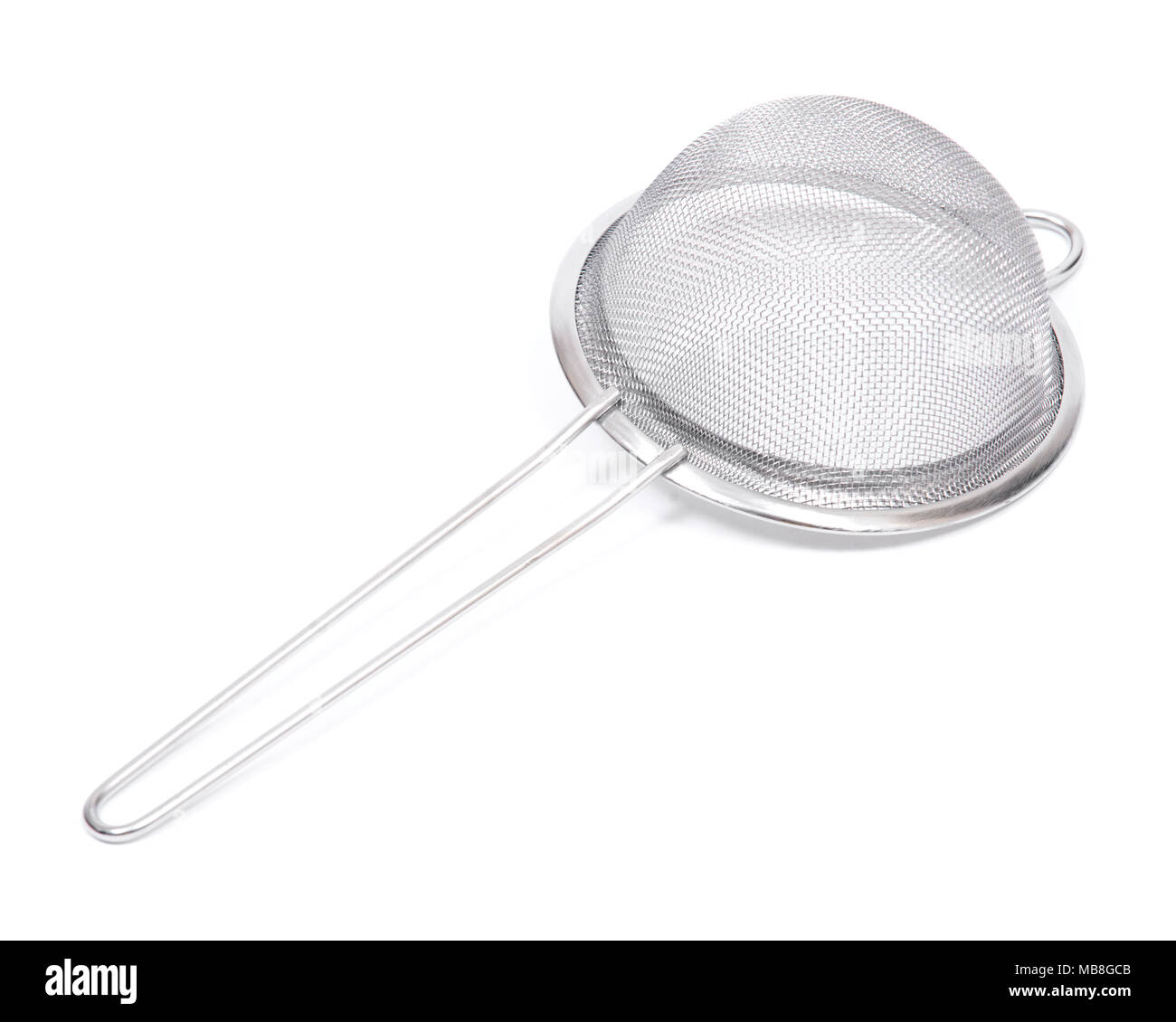 Acciaio inossidabile filo manuale acqua stainer isolati su sfondo bianco Foto Stock