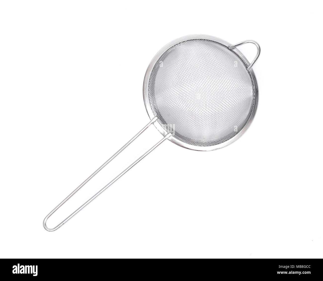 Acciaio inossidabile filo manuale acqua stainer isolati su sfondo bianco Foto Stock