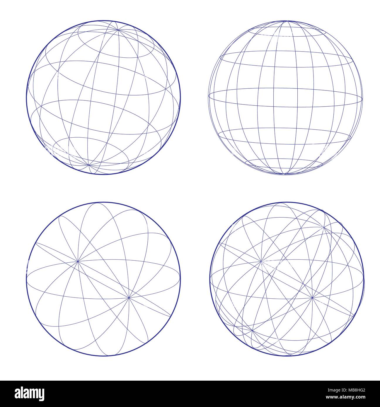4 cerchi di arte di linea di massa di sfere con forme geometriche rendendo le connessioni Illustrazione Vettoriale