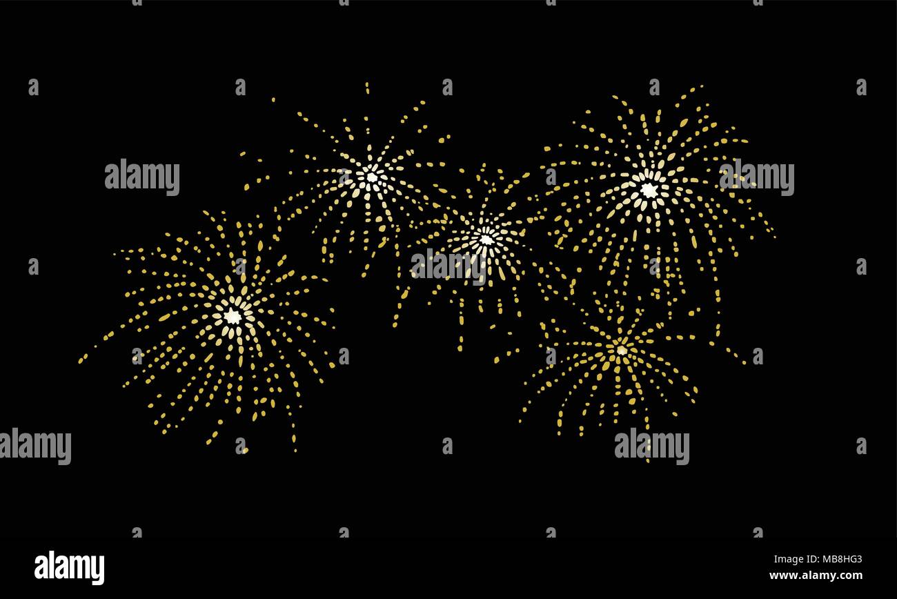Holiday golden fuochi d'artificio bianco su nero scuro cielo notturno Illustrazione Vettoriale