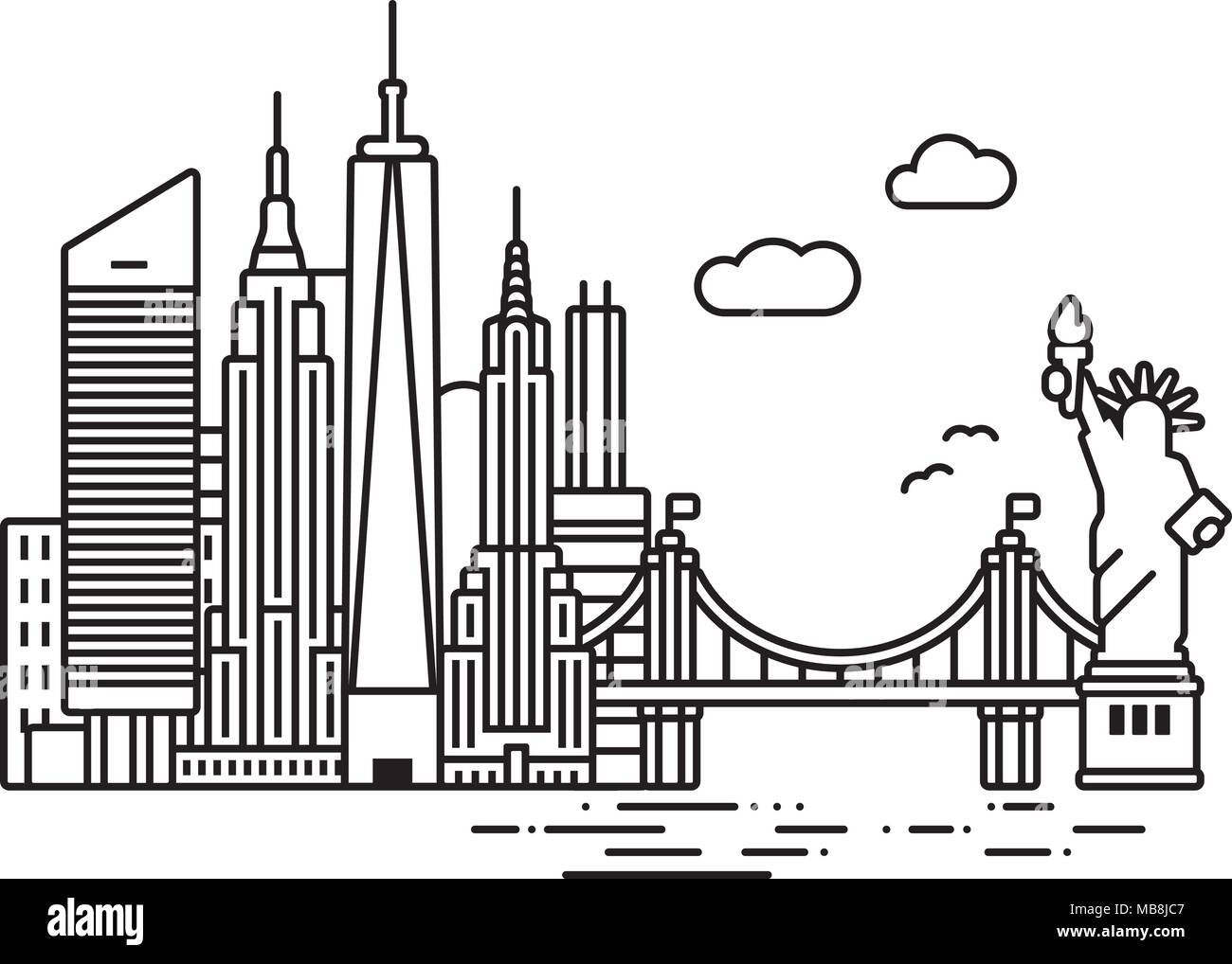 Icona linea stile New York skyline della città illustrazione vettoriale Illustrazione Vettoriale