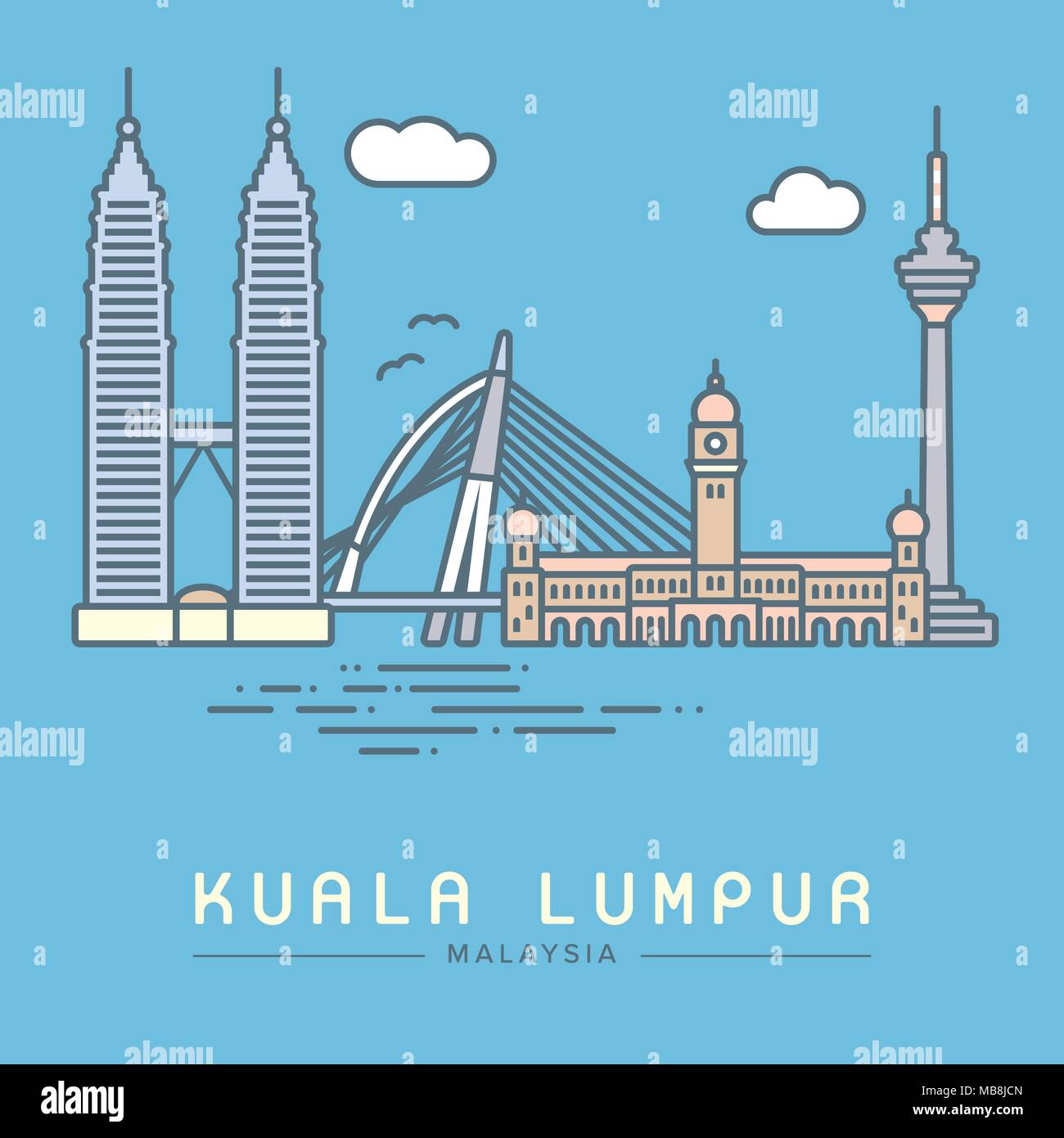 Icona linea style Kuala Lumpur city flat illustrazione vettoriale Illustrazione Vettoriale