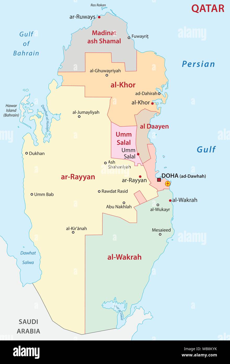 Il Qatar politica e amministrativa di mappa vettoriale Illustrazione Vettoriale