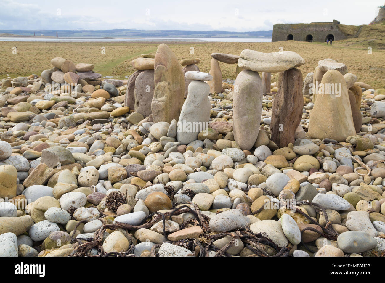 Mini stonehenge replica sul Isola Santa Foto Stock