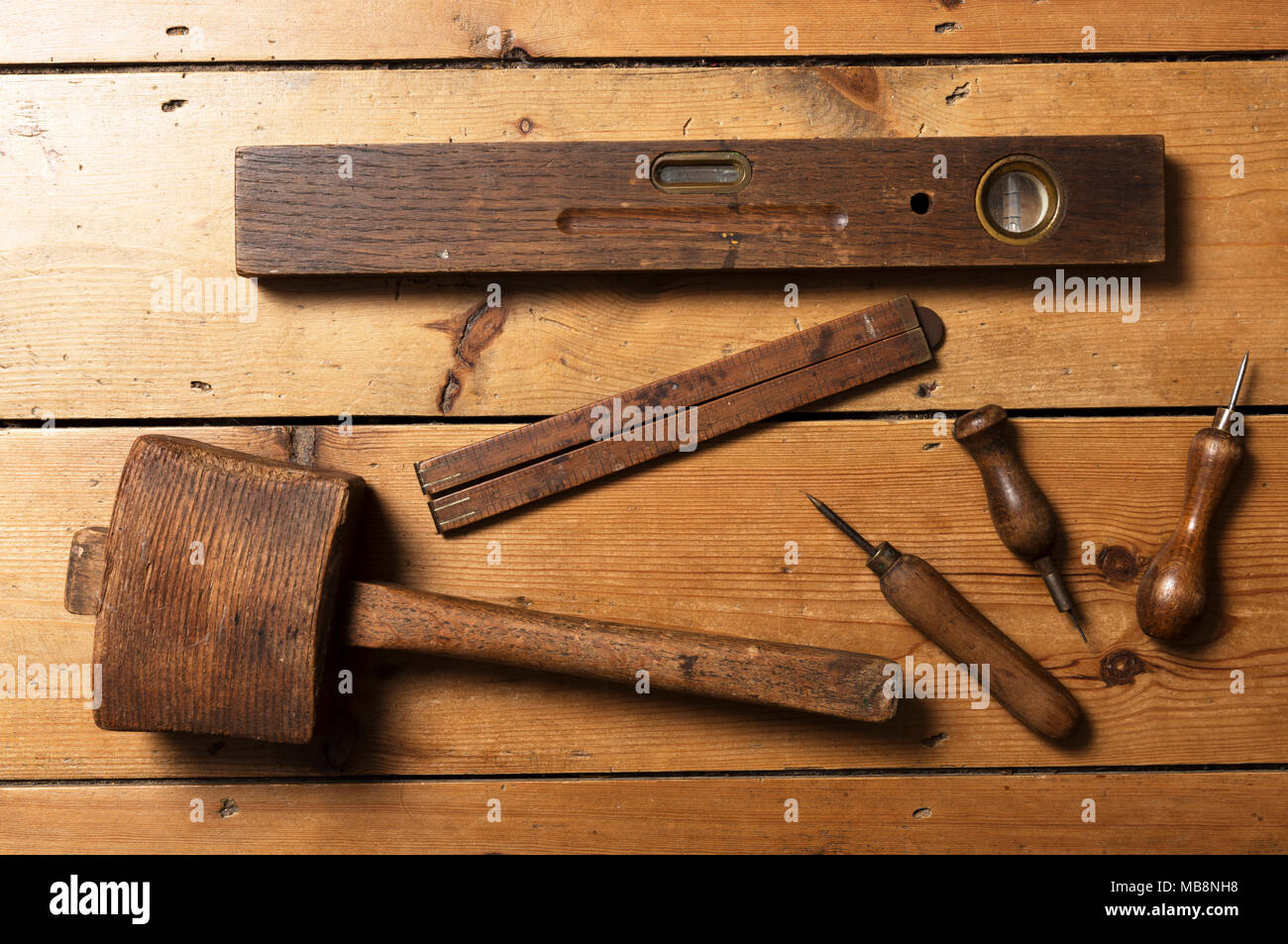 Antichi strumenti in legno Foto Stock