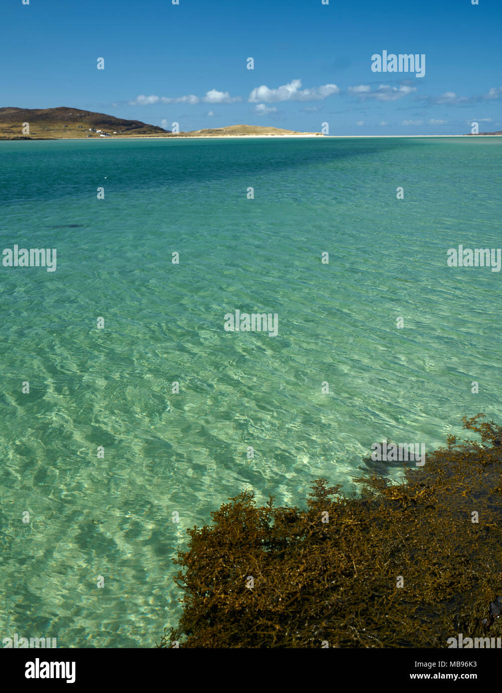 Incredibili colori tropicali nel mare cristallino intorno Luskentire sull'Isle of Harris, Scozia. Foto Stock