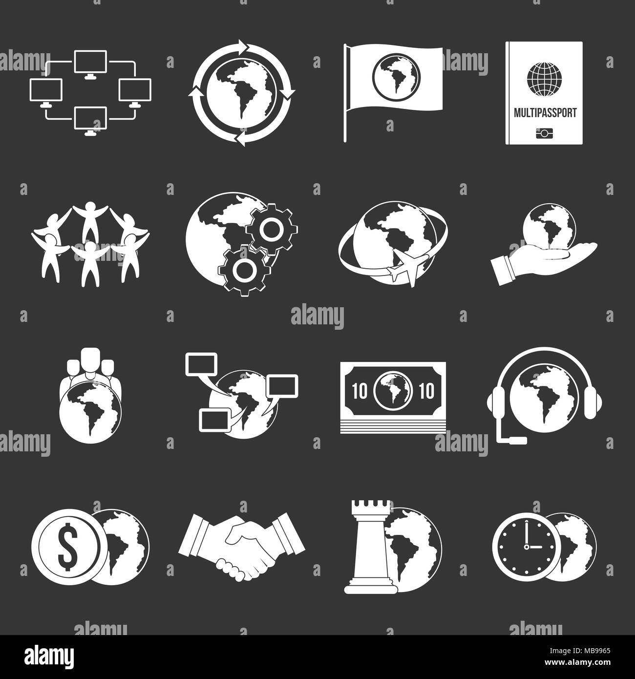 Connessioni globali set di icone vettore grigio Illustrazione Vettoriale