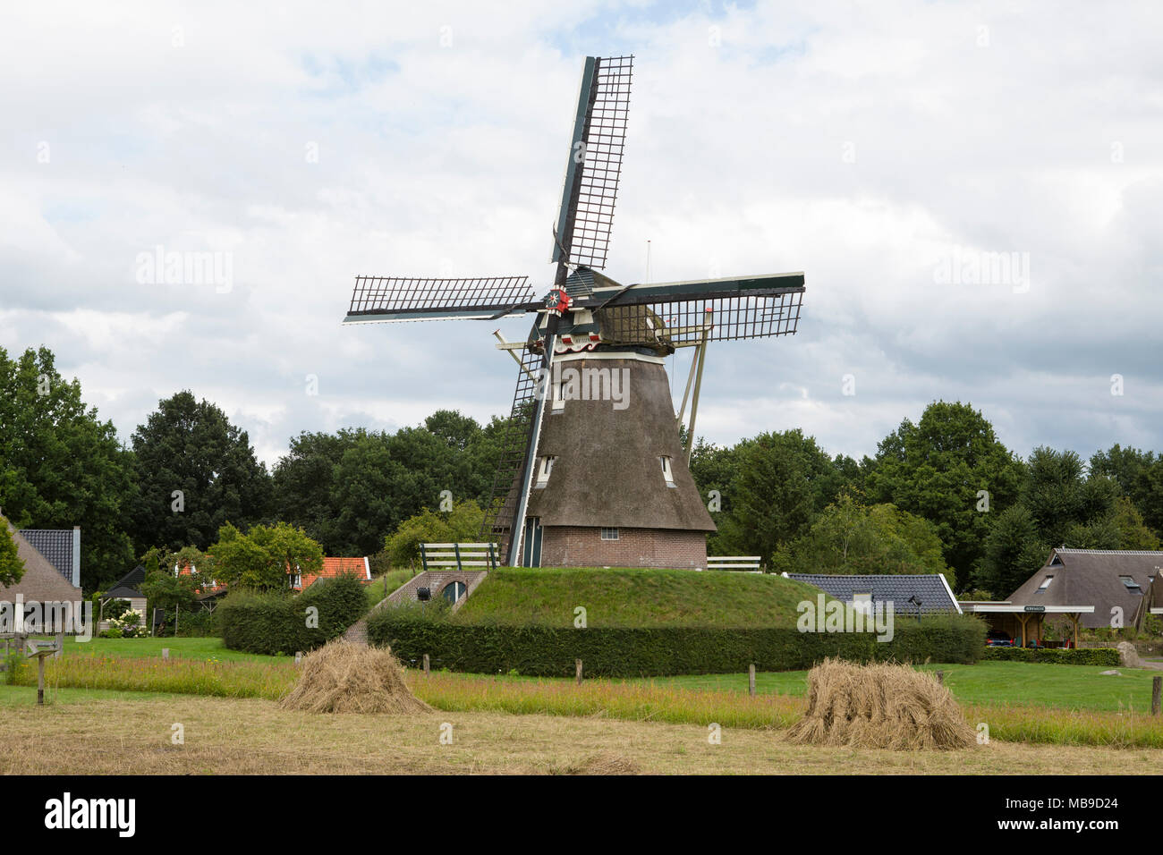 Mulino a vento nel villaggio di Aalden, provincia di Drente, nei Paesi Bassi Foto Stock