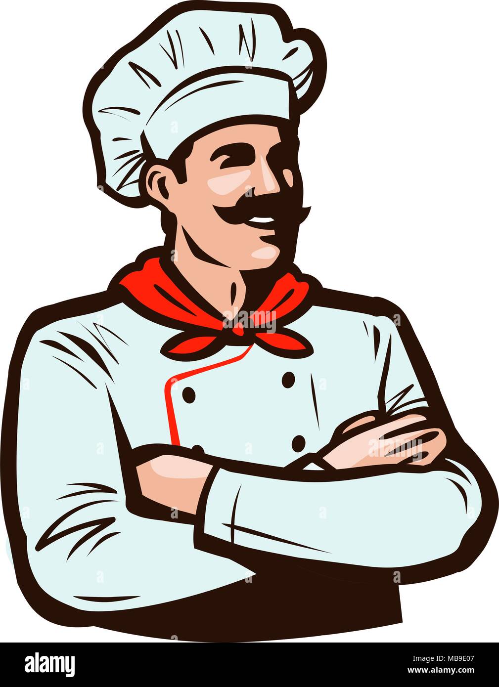 Allegro chef in cook hat. La cottura di cibi, concetto. Fumetto illustrazione vettoriale Illustrazione Vettoriale