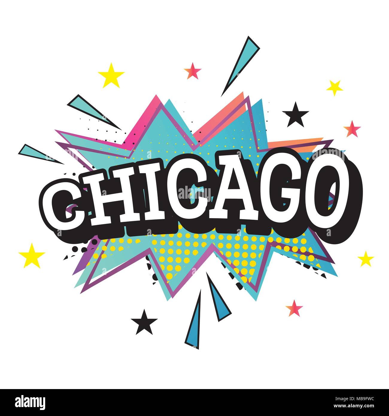 Chicago testo fumetto in Pop Art Style. Illustrazione Vettoriale. Illustrazione Vettoriale