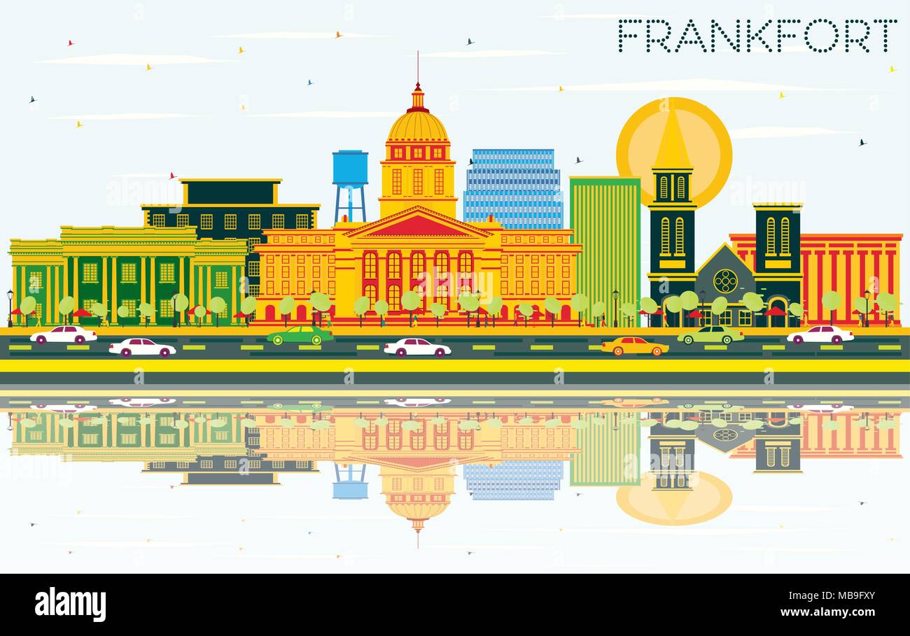 Francoforte Kentucky USA dello skyline della città con edifici di colore, cielo blu e riflessi. Illustrazione Vettoriale. Viaggi di affari e turismo Concept Illustrazione Vettoriale