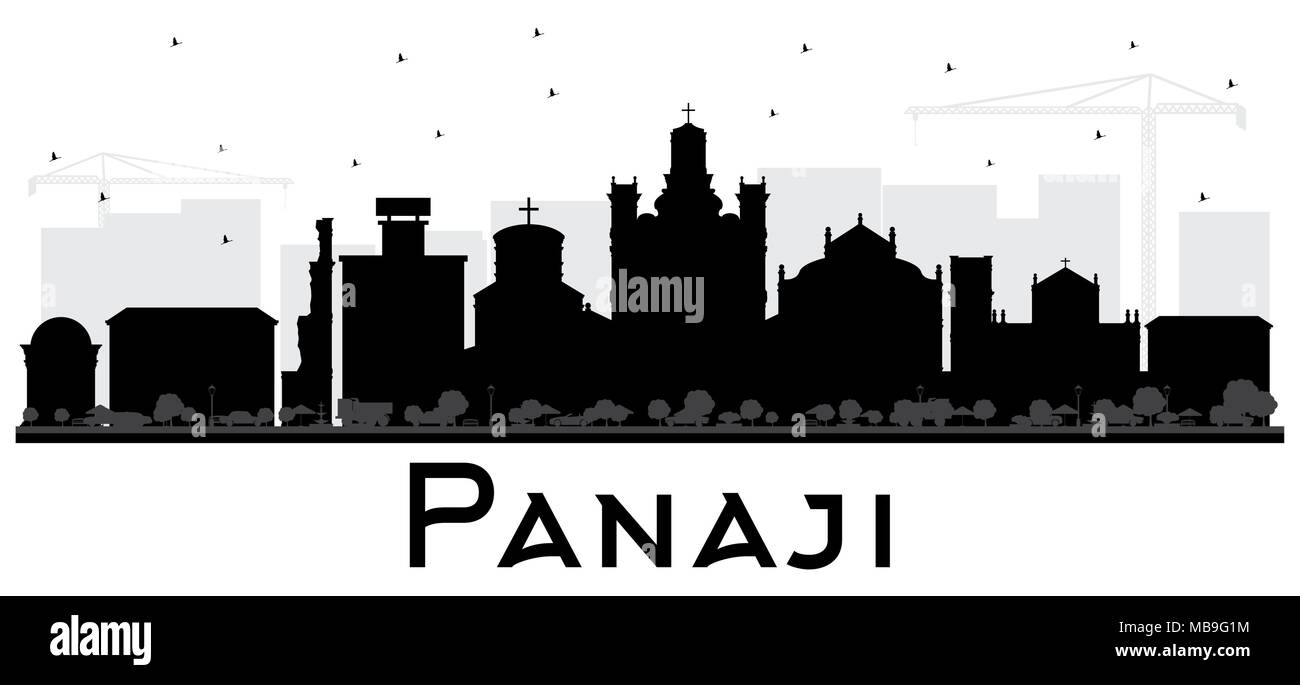 Panaji India skyline della città silhouette nera con edifici isolati su bianco. Illustrazione Vettoriale. Viaggi di affari e turismo Concept Illustrazione Vettoriale