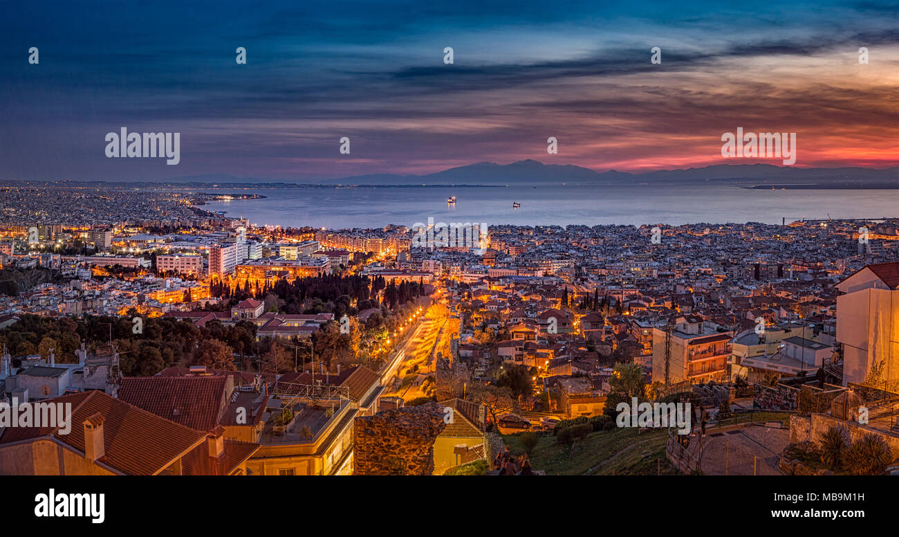 La bella vista dalla torre Trigoniou,Salonicco, Grecia Foto Stock