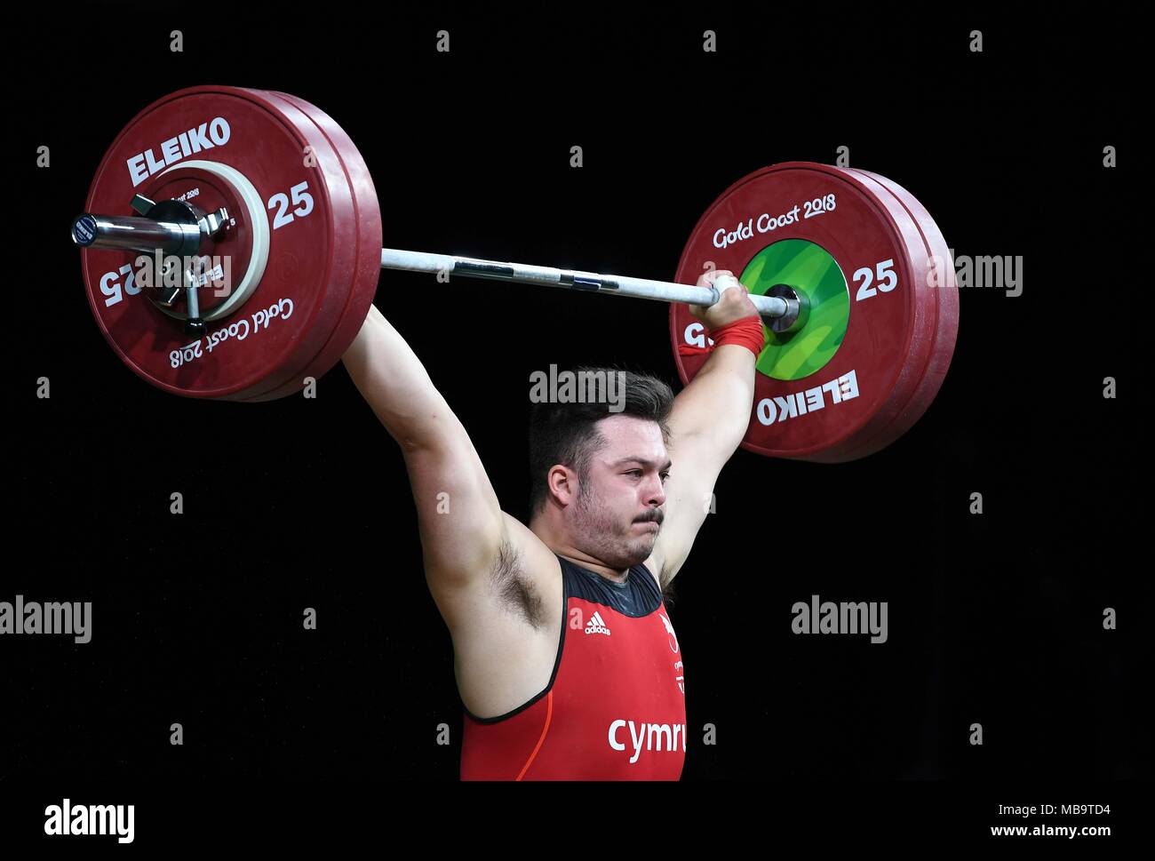 Queensland, Australia. 9 apr, 2018. La Giordania Sakkas (WAL). Mens 105kg. Sollevamento pesi. XXI Giochi del Commonwealth.Optus il centro acquatico. Costa d'Oro 2018. Queensland. Australia. 09/04/2018. Credito: Sport In immagini/Alamy Live News Foto Stock