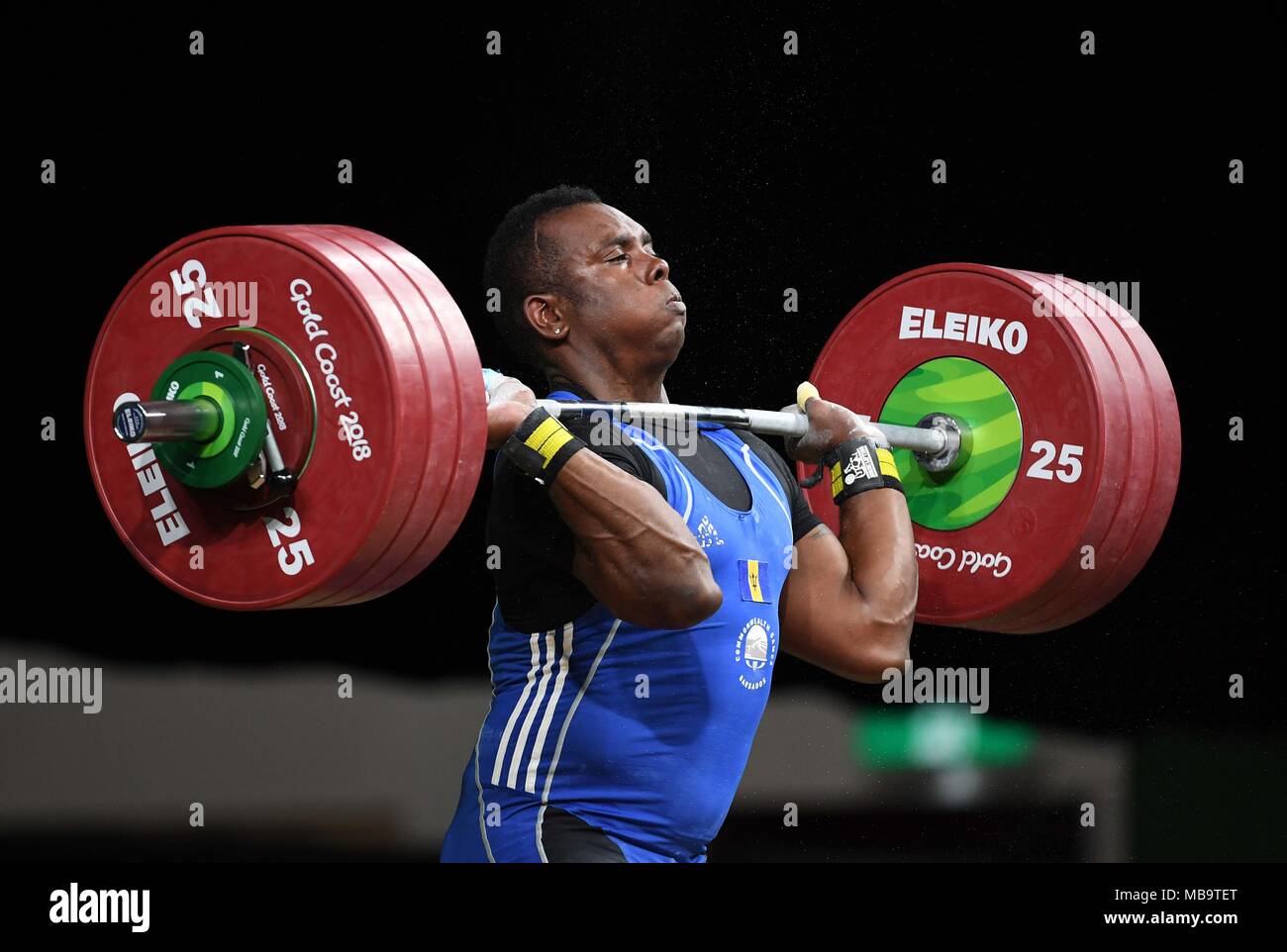 Queensland, Australia. 9 apr, 2018. Ivorn McKnee (BAR). Mens 105kg. Sollevamento pesi. XXI Giochi del Commonwealth.Optus il centro acquatico. Costa d'Oro 2018. Queensland. Australia. 09/04/2018. Credito: Sport In immagini/Alamy Live News Foto Stock