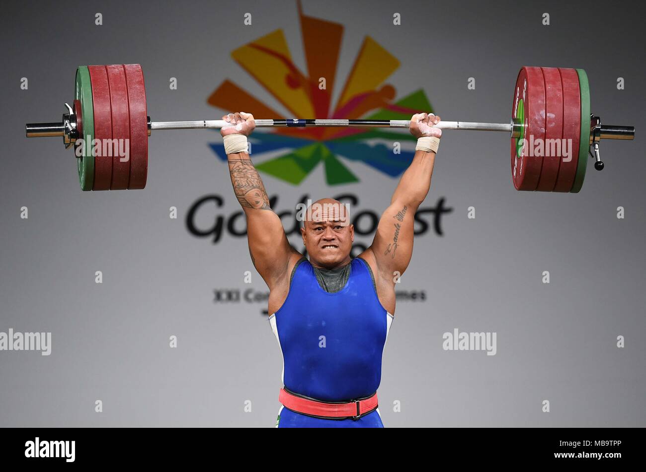 Queensland, Australia. 9 apr, 2018. Sanele Mao (SAM). Mens 105kg. Sollevamento pesi. XXI Giochi del Commonwealth.Optus il centro acquatico. Costa d'Oro 2018. Queensland. Australia. 09/04/2018. Credito: Sport In immagini/Alamy Live News Foto Stock