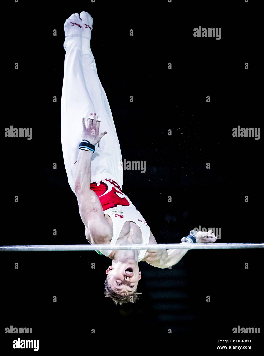 L'Inghilterra del Nilo Wilson vince oro durante gli Uomini Horizontal Bar a Coomera centro sportivo coperto durante il giorno cinque del 2018 Giochi del Commonwealth in Gold Coast, Australia. Foto Stock