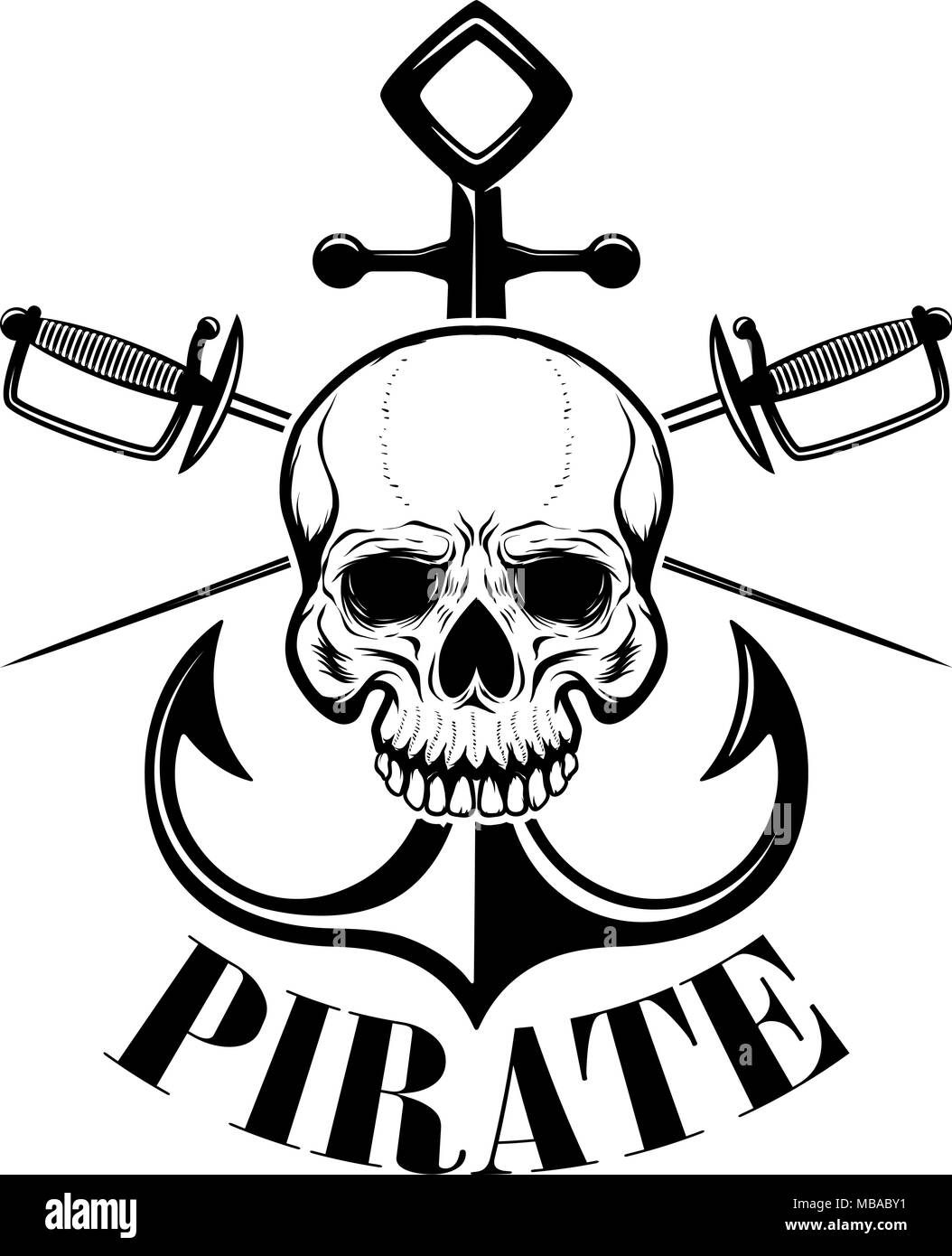 I pirati. Modello emblema con spade e pirata cranio. Elemento di design per il logo, l'etichetta, emblema, segno. Illustrazione Vettoriale Immagine e Vettoriale - Alamy