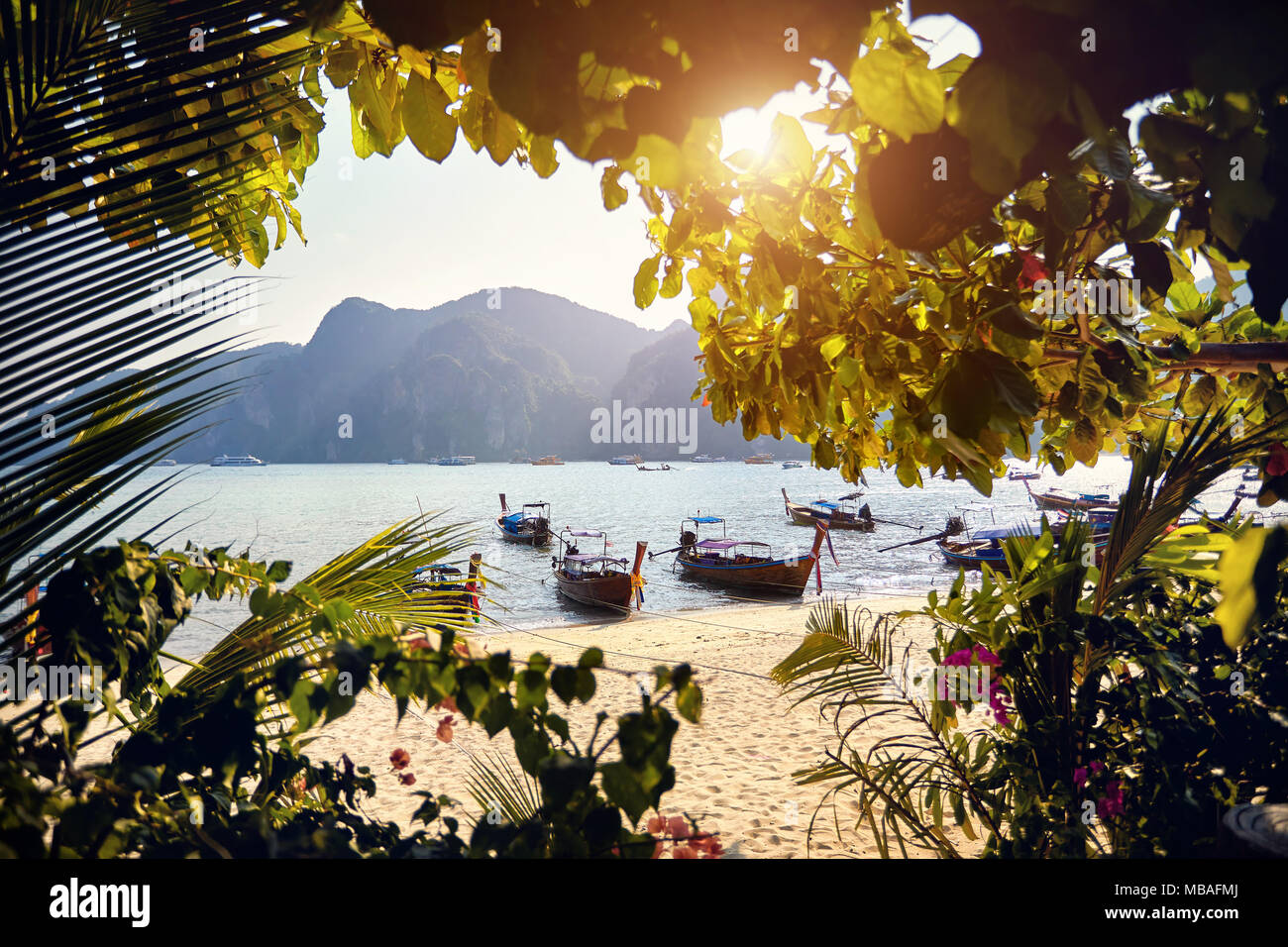 Splendido paesaggio della spiaggia di Isola Koh Phi Phi in Thailandia Foto Stock