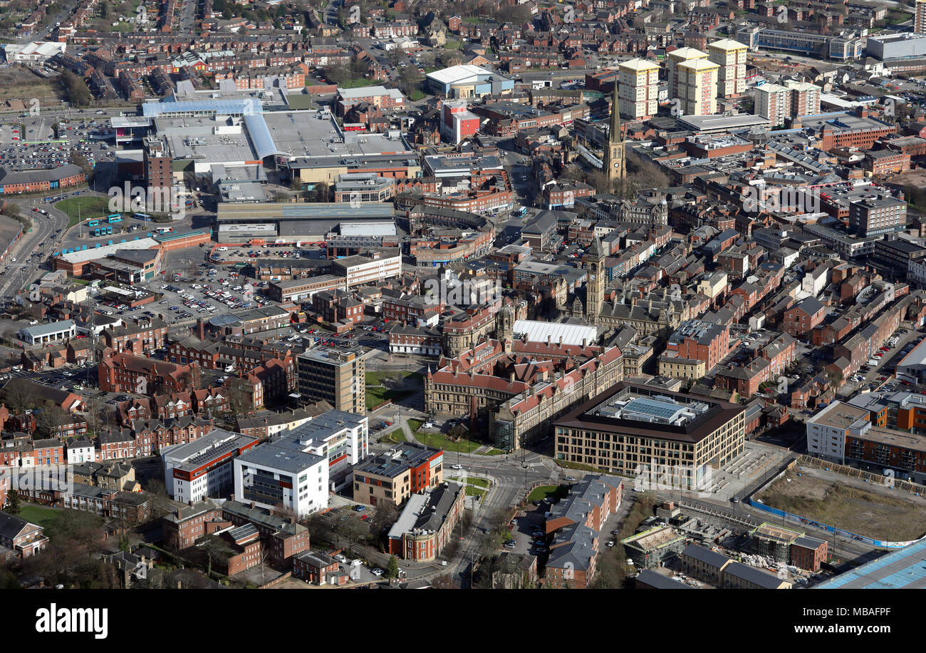 Vista aerea di Wakefield city centre, West Yorkshire, Regno Unito Foto Stock